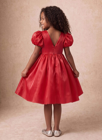 Ball-Gown Scoop Neck Short Sleeves Knee-Length Flower Girl Dresses With Bow