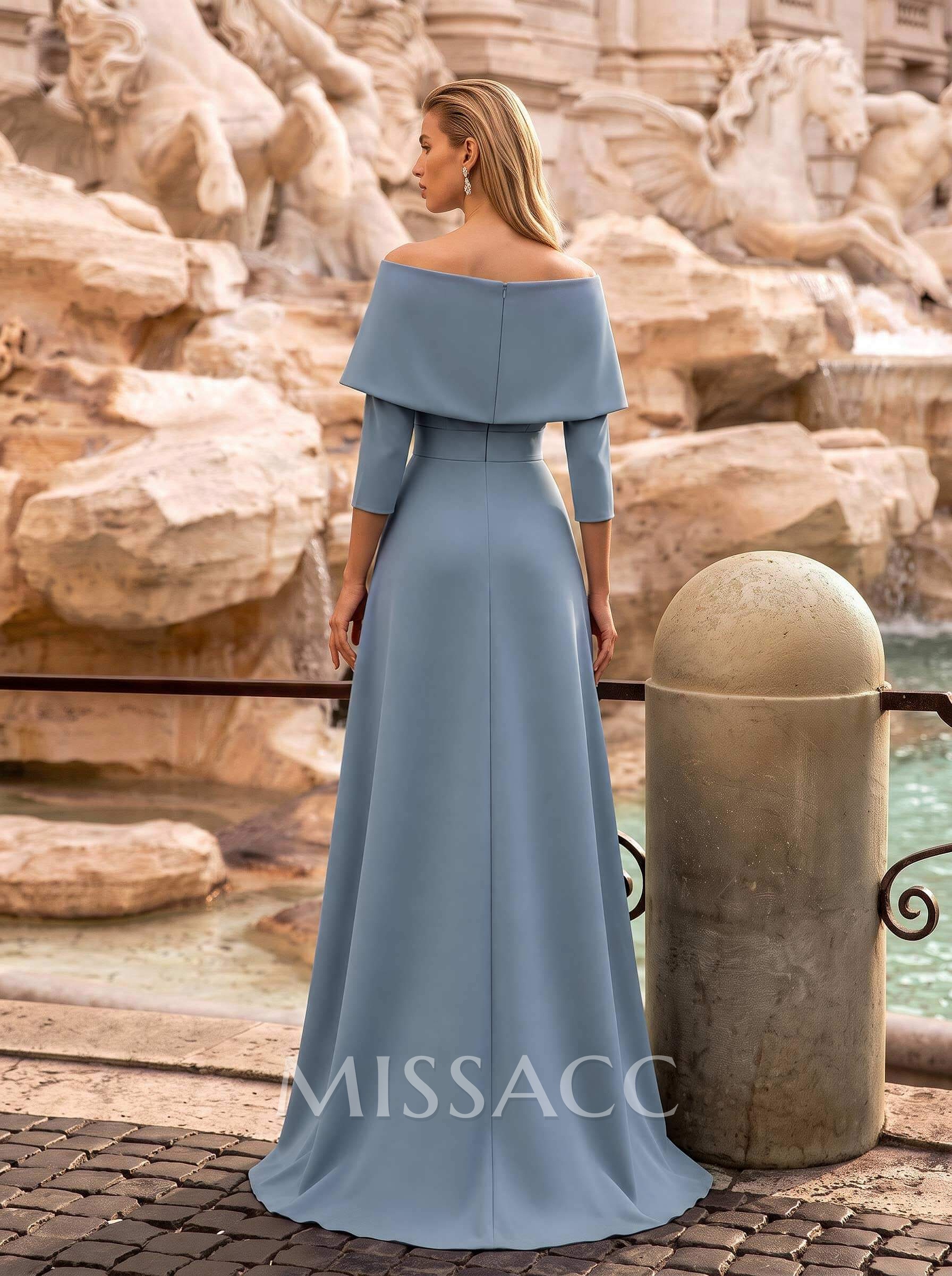 Jumpsuit/Trouser Suit Off-The-Shoulder 3/4 Sleeves Sweep Train Stretch Satin Mother Of The Bride Outfit With Sash/Overskirt