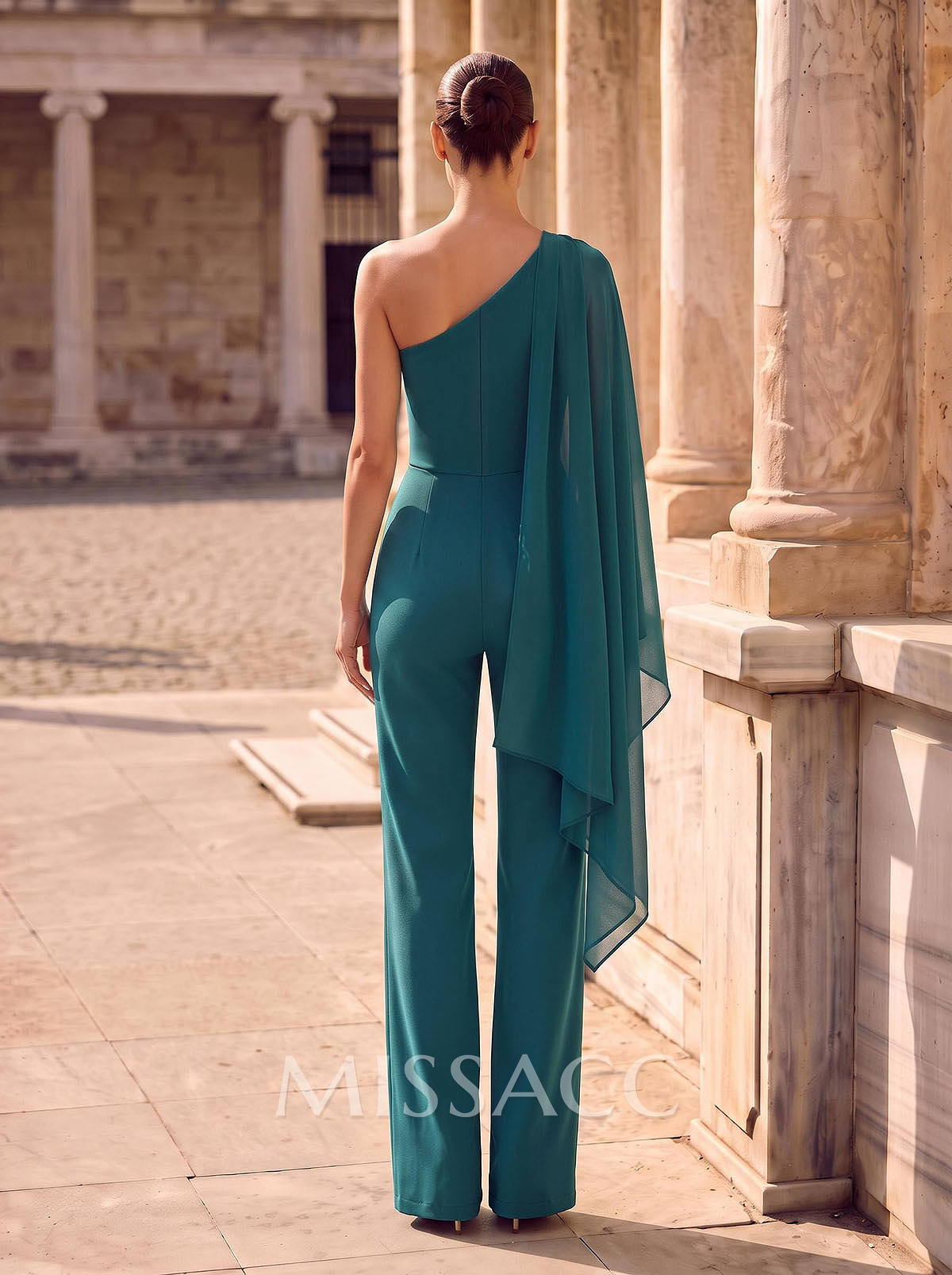 Jumpsuit/Pantsuit One-Shoulder Long Sleeves Floor-Length Chiffon Mother Of The Bride Dresses
