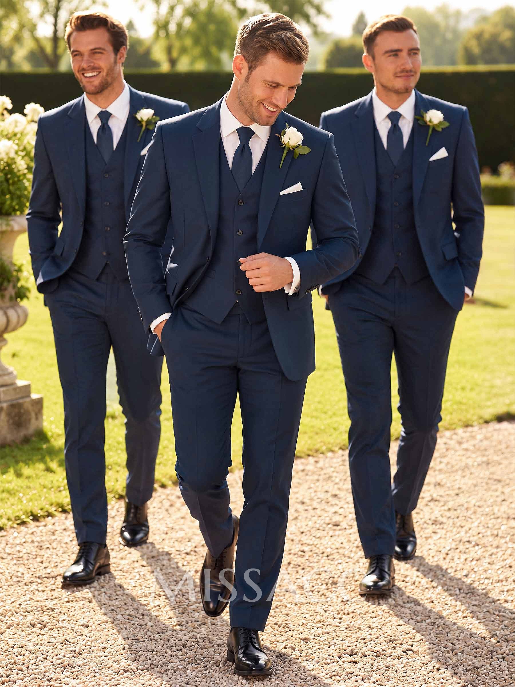 Classic Notch Lapel Single Breasted 3-Piece Suits
