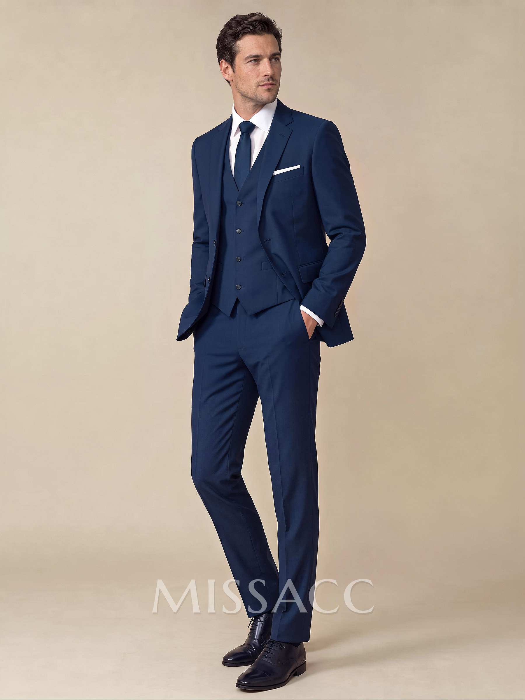 Classic Notch Lapel Single Breasted 3-Piece Suits