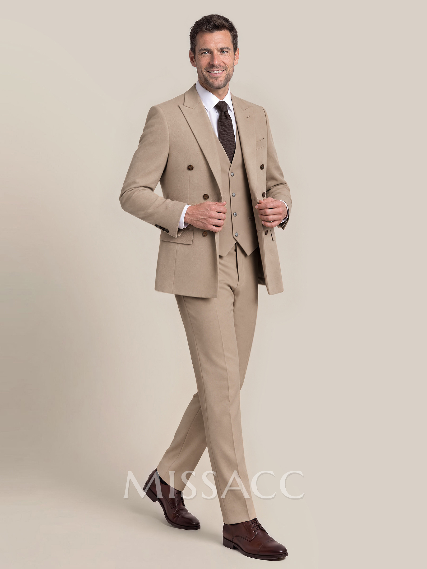 Retro Notch Lapel Double Breasted 3-Piece Suits