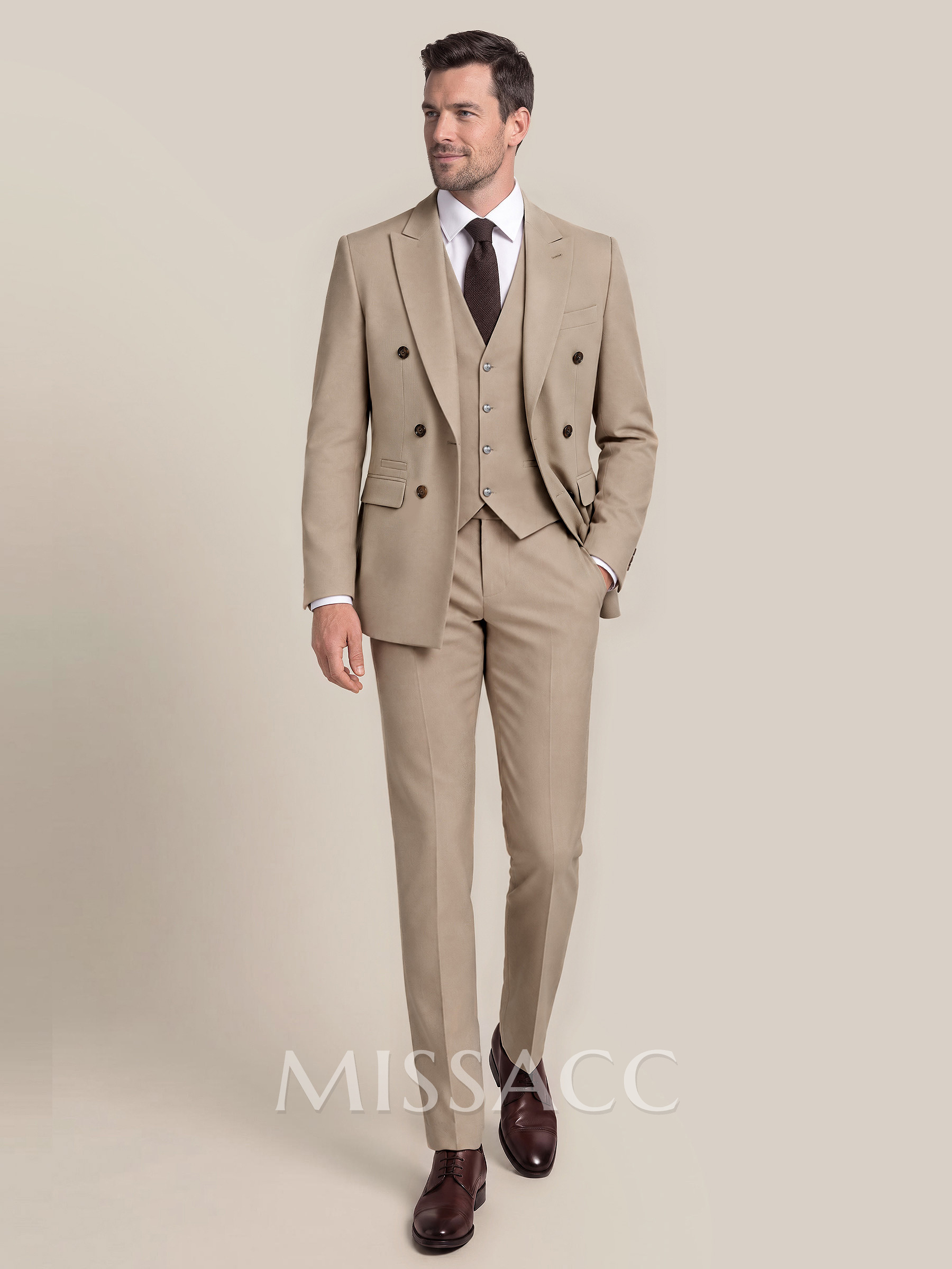 Retro Notch Lapel Double Breasted 3-Piece Suits