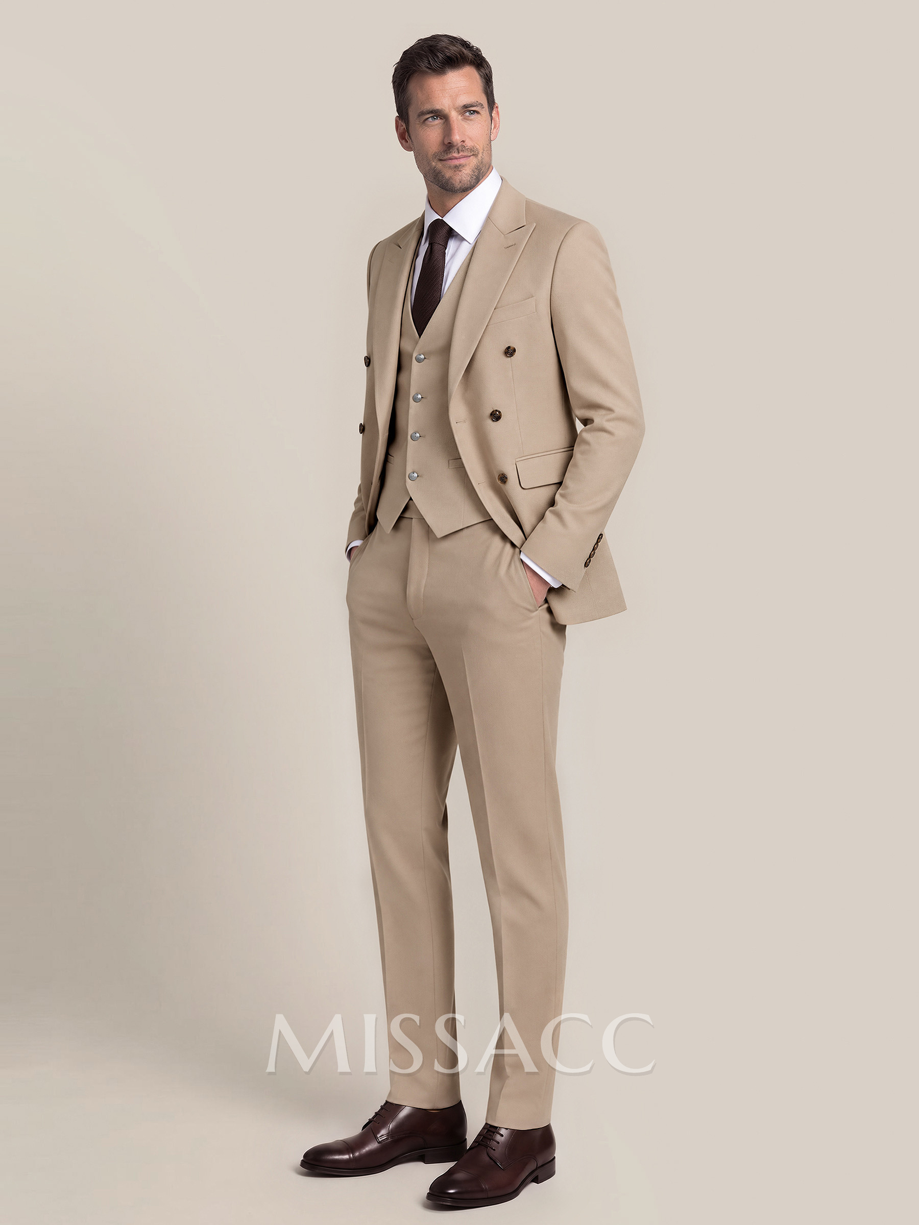 Retro Notch Lapel Double Breasted 3-Piece Suits