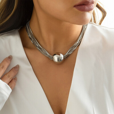 Exaggerated Punk Geometric Sphere Multiple Layer Necklace