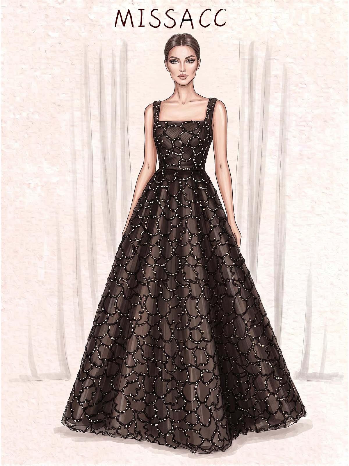 Ball-Gown Square Neckline Sleeveless Tea-Length Lace/Matte Satin Prom Dresses With Lace