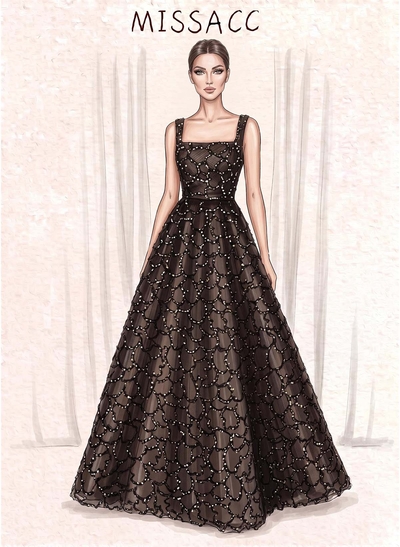 Ball-Gown Square Neckline Sleeveless Tea-Length Lace/Matte Satin Prom Dresses With Lace
