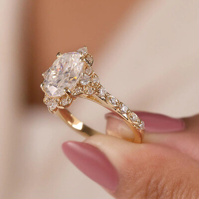 8 X 10 Mm Oval Cut Moissanite Engagement Rings In Sterling Silver