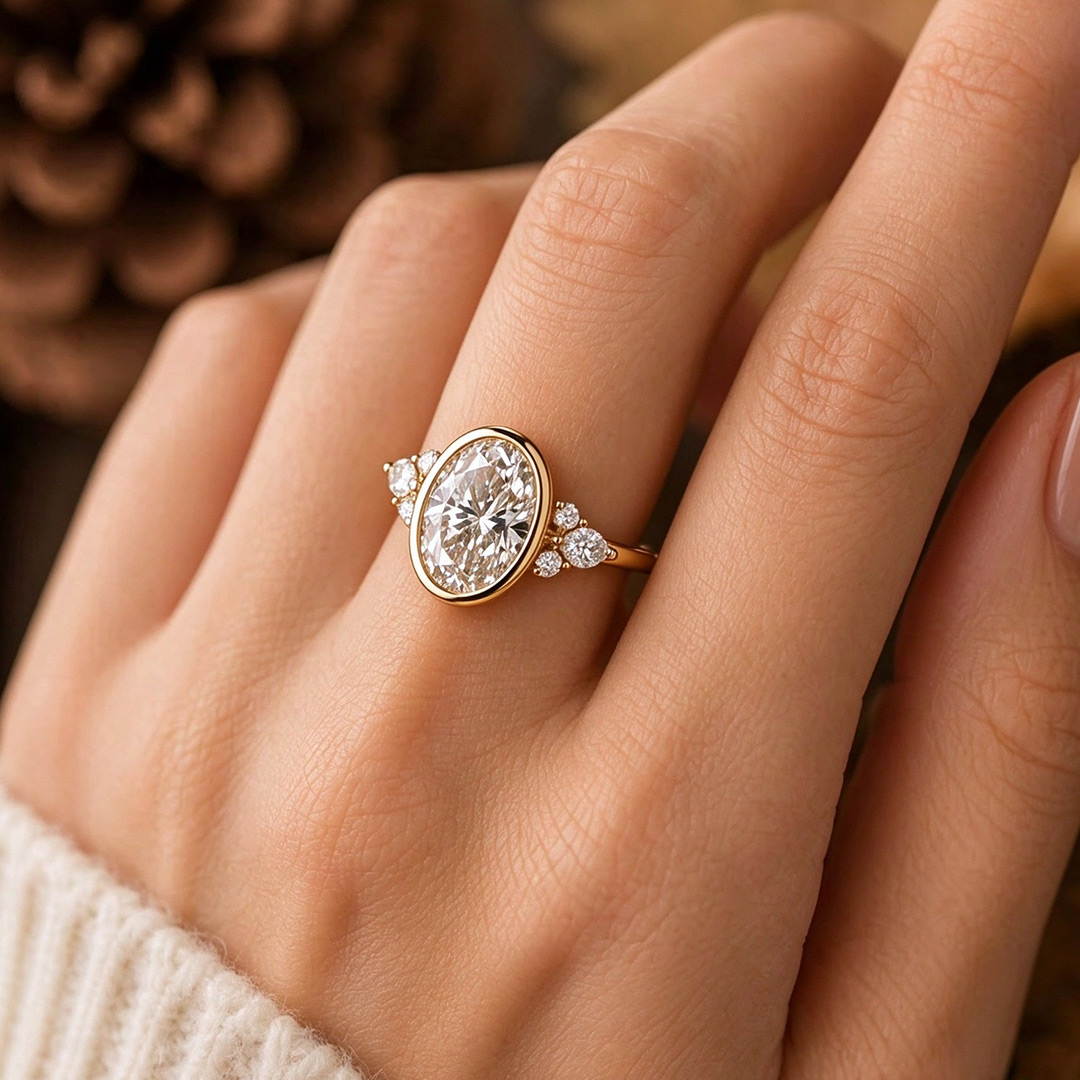 8x10mm Oval Cut Moissanite Engagement Rings In Sterling Silver