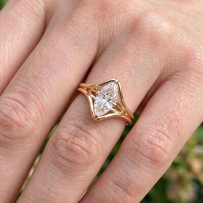 7x14mm Marquise Cut Moissanite Engagement Rings In Sterling Silver