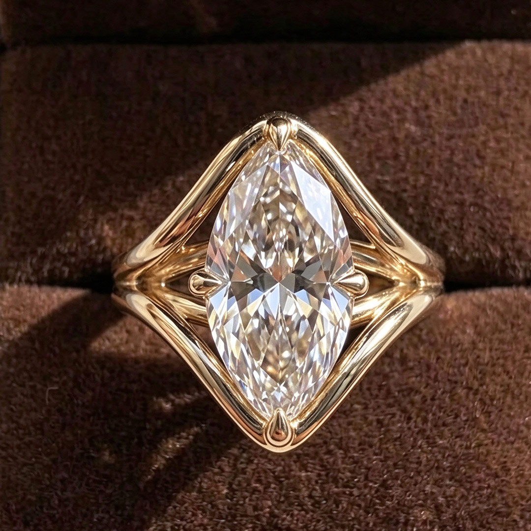 7x14mm Marquise Cut Moissanite Engagement Rings In Sterling Silver