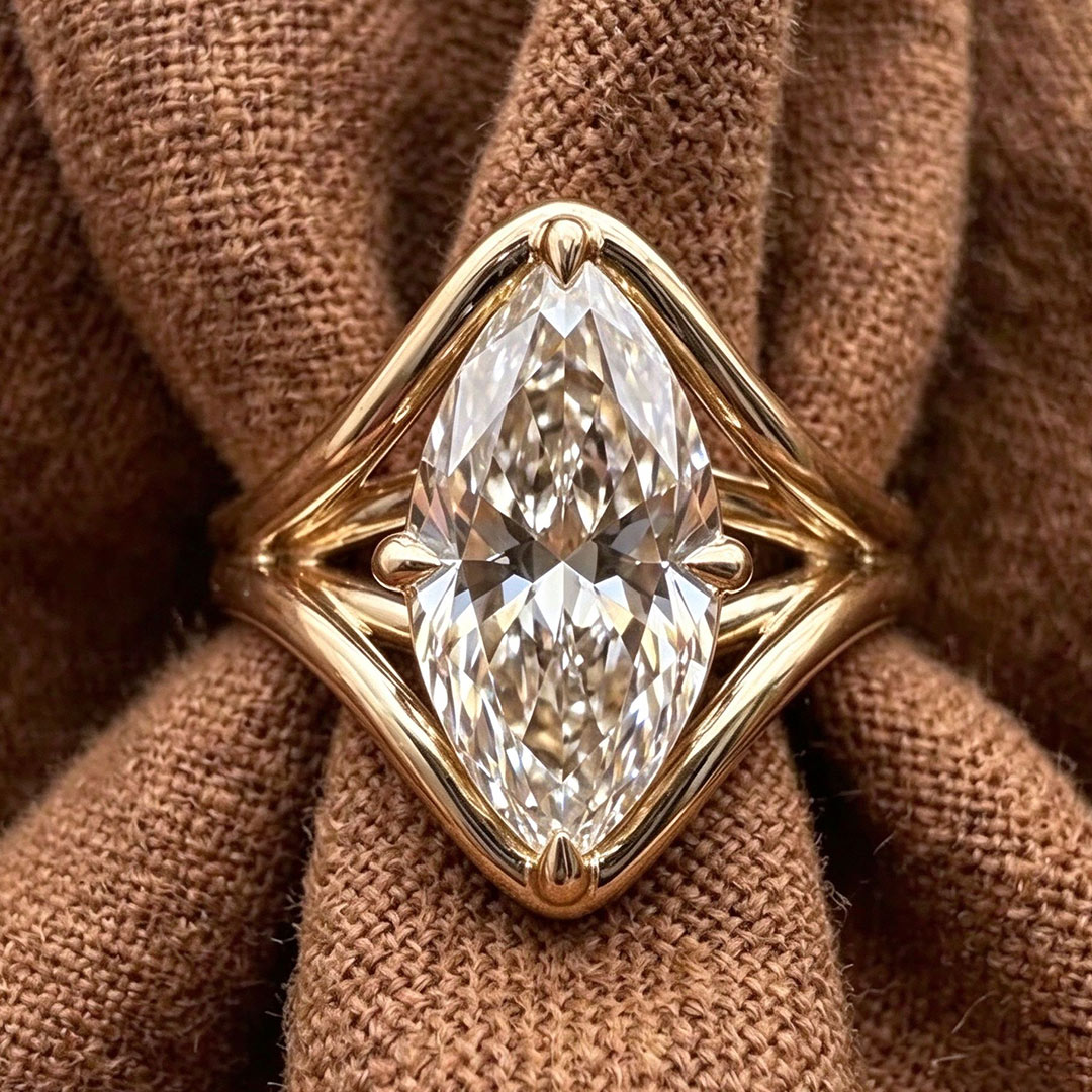 7x14mm Marquise Cut Moissanite Engagement Rings In Sterling Silver