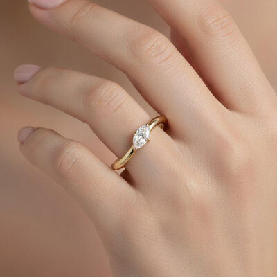 5x10mm Marquise Cut Moissanite Engagement Rings In Sterling Silver