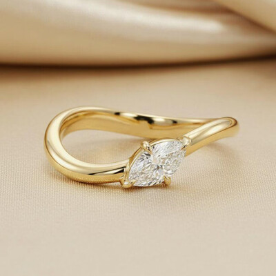 5x10mm Marquise Cut Moissanite Engagement Rings In Sterling Silver