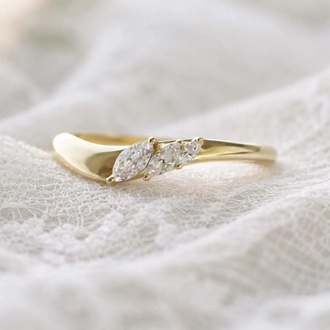 Marquise Cut Moissanite Wedding Bands In Sterling Silver