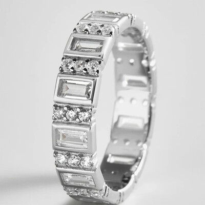 Round Cut/Emerald Cut Moissanite Wedding Bands In Sterling Silver