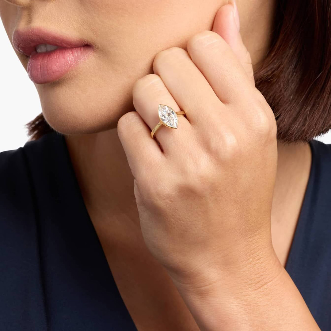 6*12MM Marquise Cut Moissanite Engagement Rings In Sterling Silver