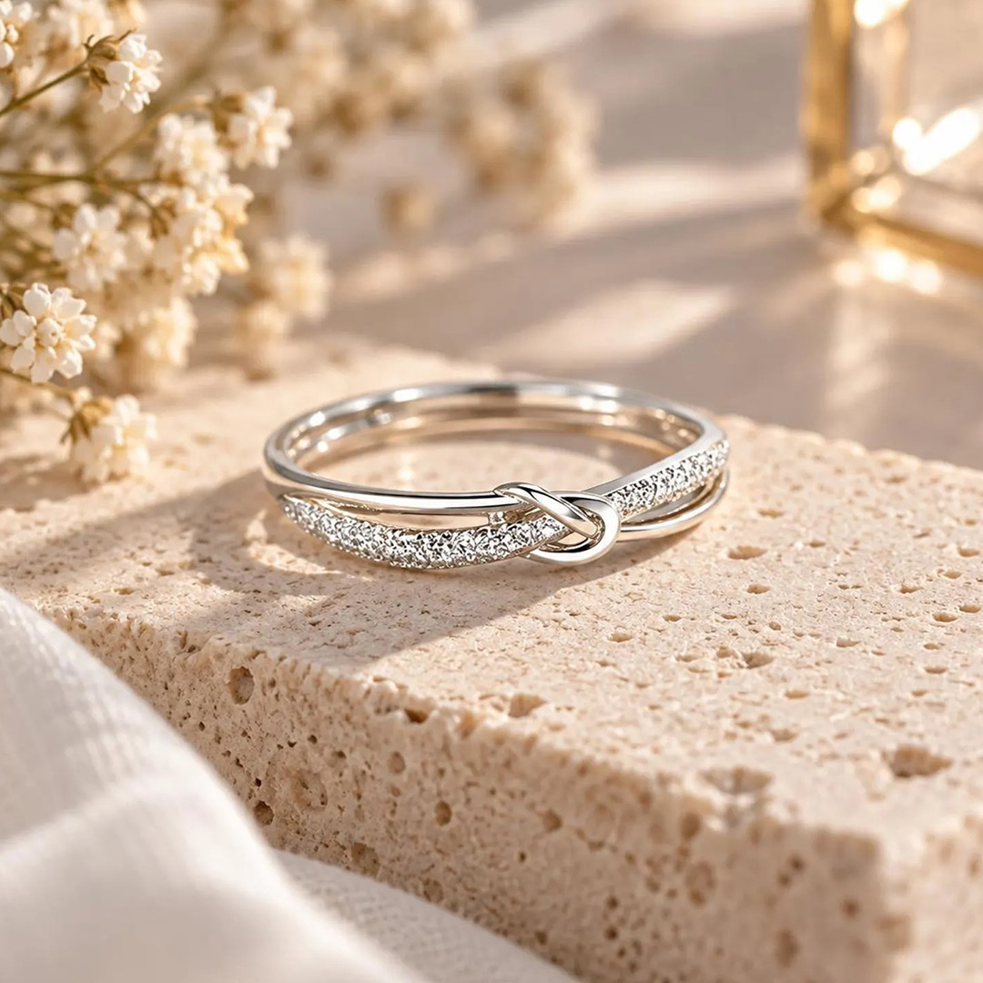 Round Cut Moissanite Wedding Bands In Sterling Silver