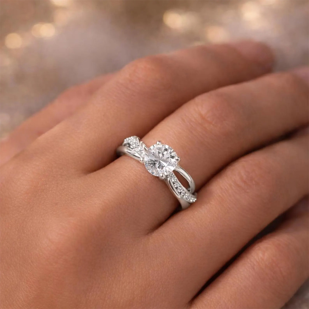 8*8MM Round Cut Moissanite Engagement Rings In Sterling Silver