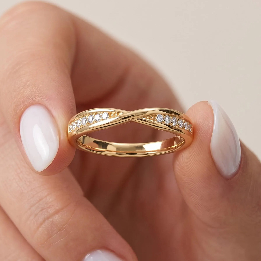 Round Cut Moissanite Wedding Bands In Sterling Silver
