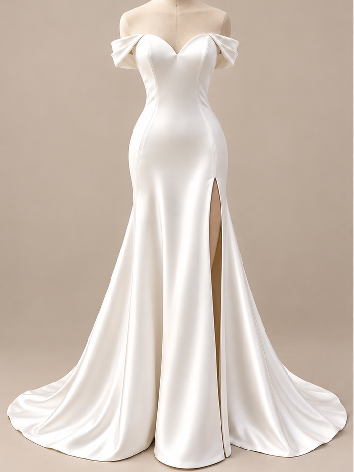 Trumpet/Mermaid V-Neck Sleeveless Court Train Elastic Satin Wedding Dresses With High Split