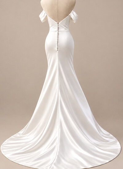 Trumpet/Mermaid V-Neck Sleeveless Court Train Elastic Satin Wedding Dresses With High Split