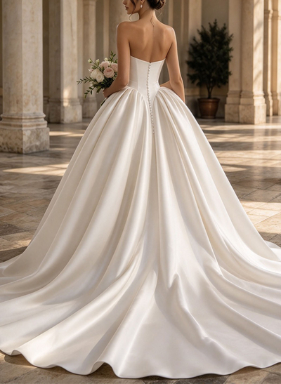 Ball-Gown Square Neckline Sleeveless Chapel Train Wedding Dresses With Pleated