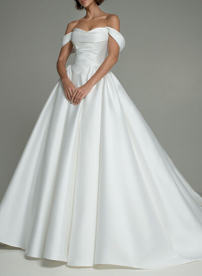 Ball-Gown Off-The-Shoulder Sleeveless Floor-Length Wedding Dresses With Pockets