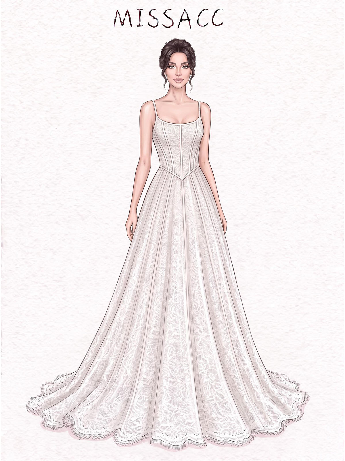 A-Line Scoop Neck Sleeveless Court Train Lace/Tulle/Charmeuse Wedding Dresses With Pleated