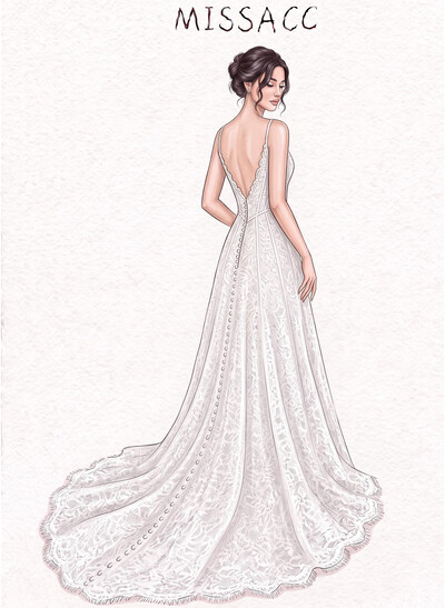 A-Line Scoop Neck Sleeveless Court Train Lace/Tulle/Charmeuse Wedding Dresses With Pleated