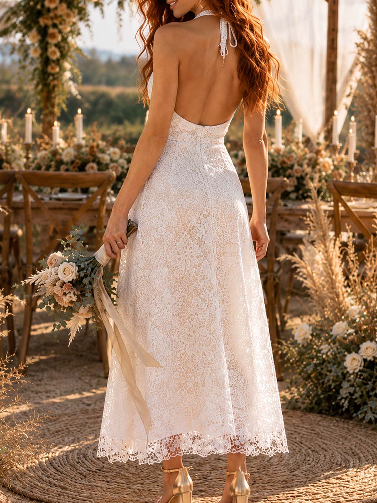 A-Line V-Neck Sleeveless Ankle-Length Lace/Satin/Tulle Wedding Dresses With Appliques Lace