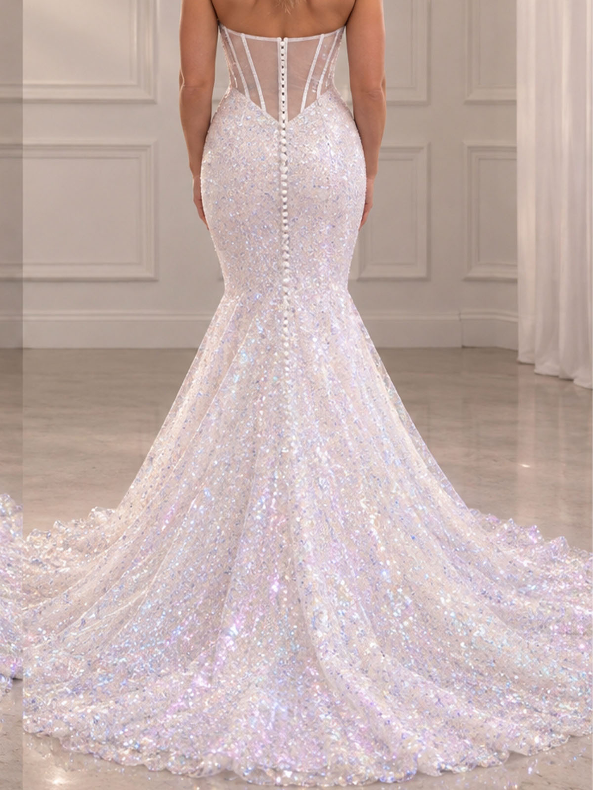 Trumpet/Mermaid Sweetheart Sleeveless Court Train Tulle/Matte Satin Wedding Dresses With Sequins