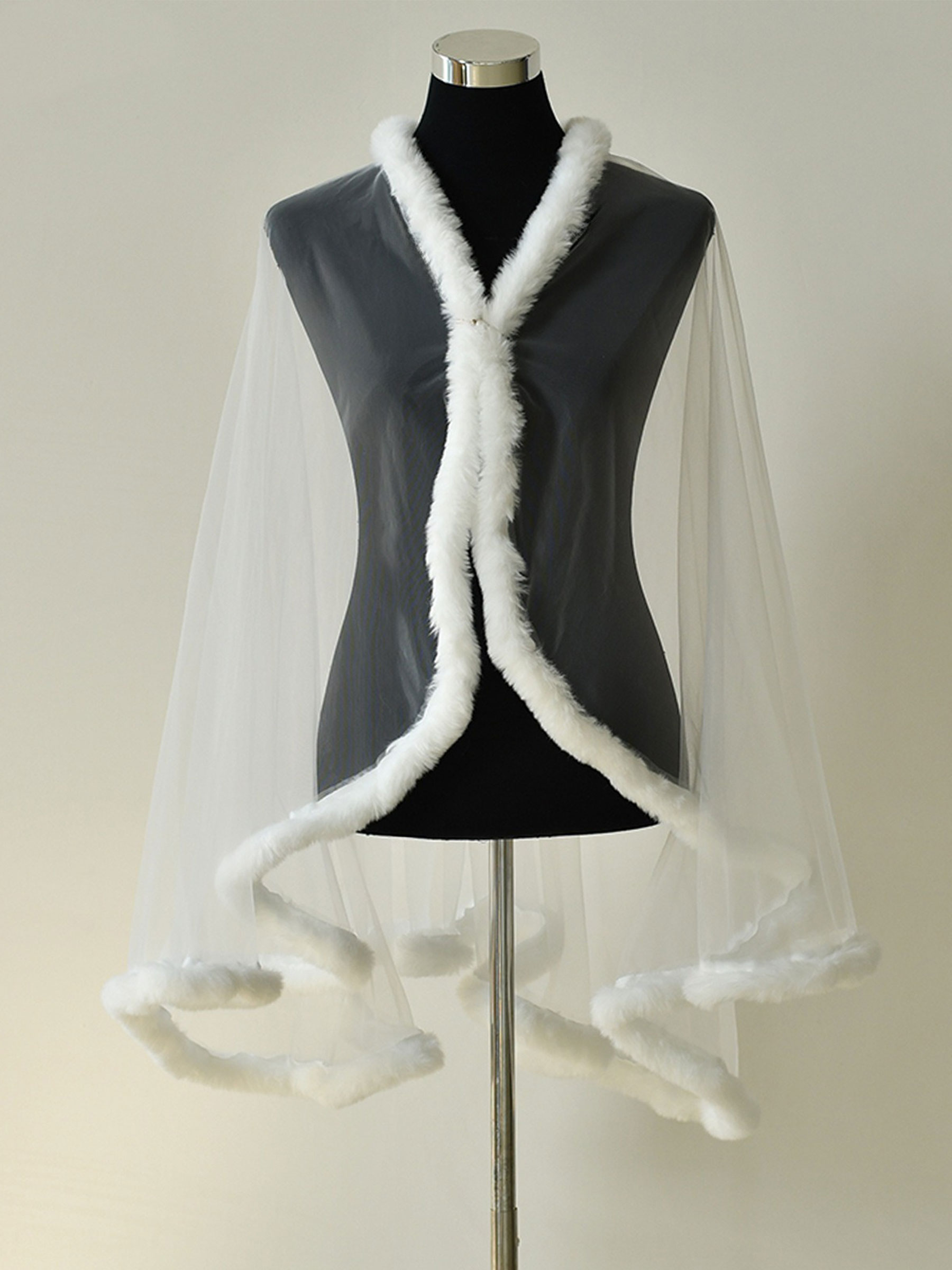 Clasp Tulle/Faux Fur Shawl