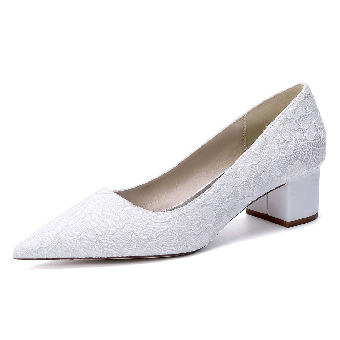 Low Heel Lace Pointed Toe Wedding Shoes With Floral/Lace Detail