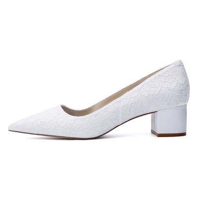 Low Heel Lace Pointed Toe Wedding Shoes With Floral/Lace Detail