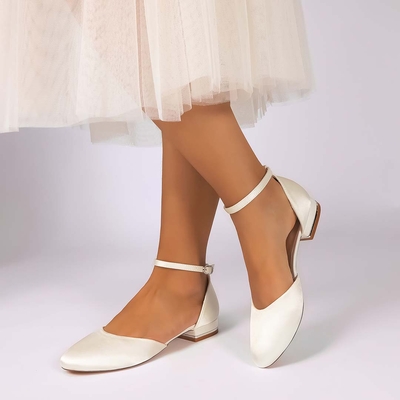 Ankle Strap Silky Satin Round Toe Bridal Heels