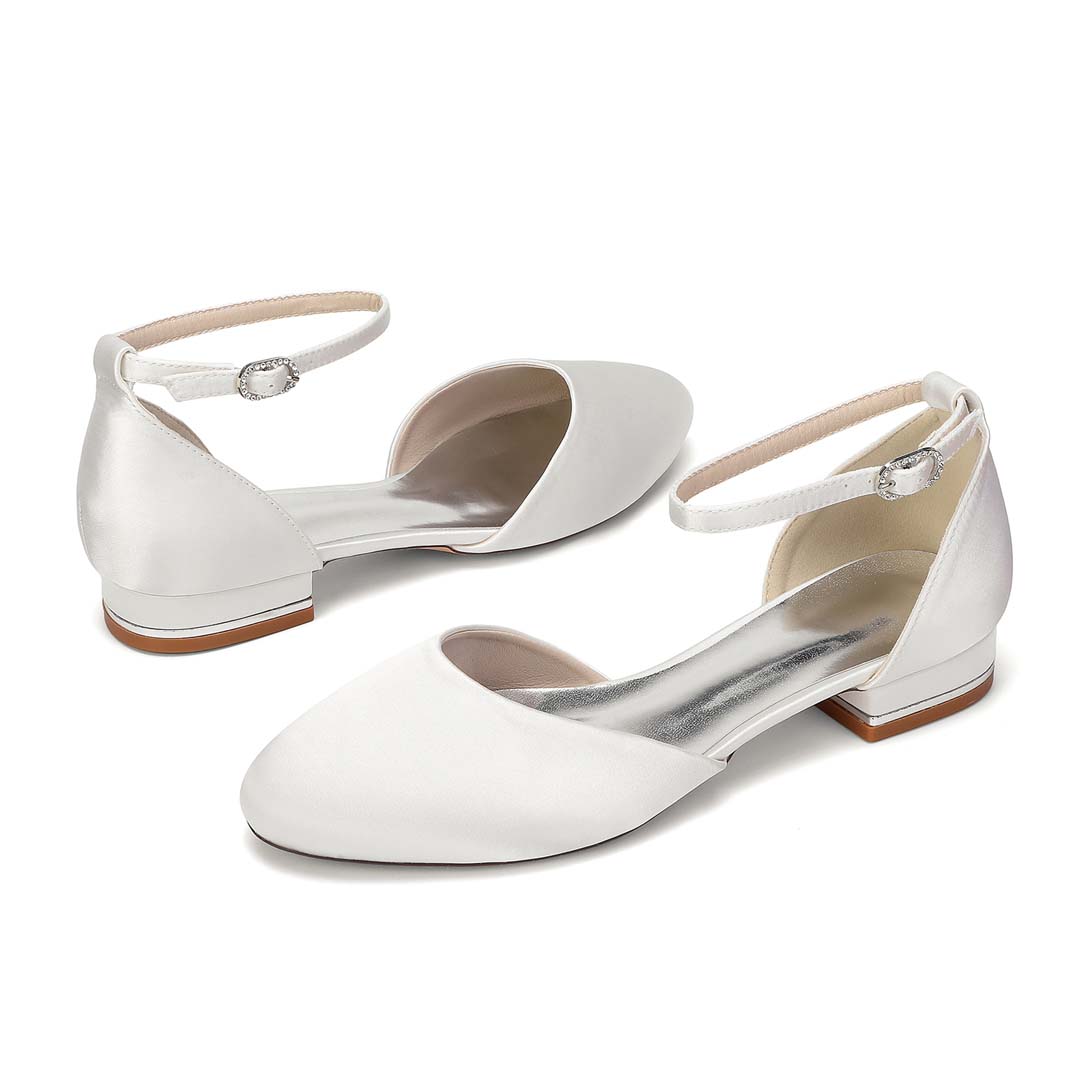 Ankle Strap Silky Satin Round Toe Bridal Heels