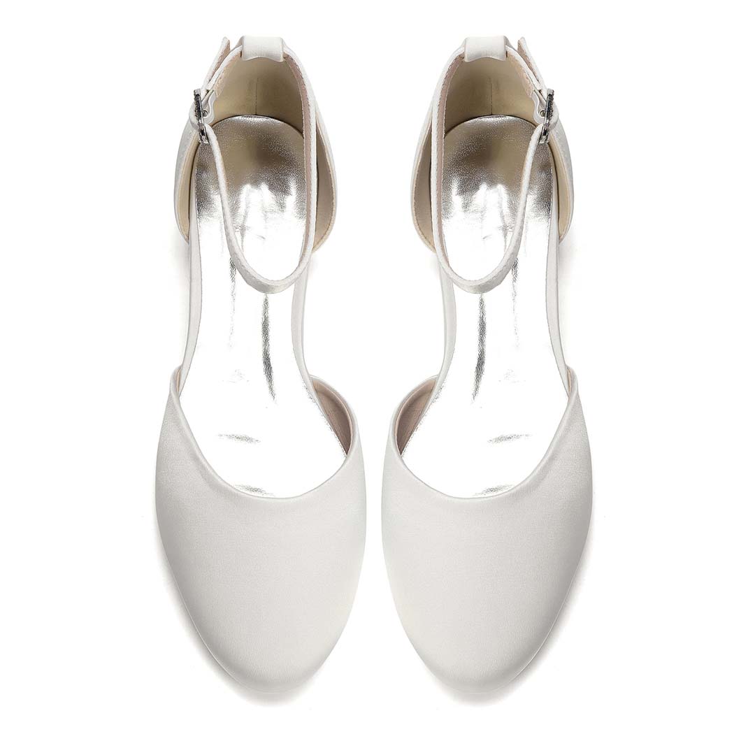 Ankle Strap Silky Satin Round Toe Bridal Heels