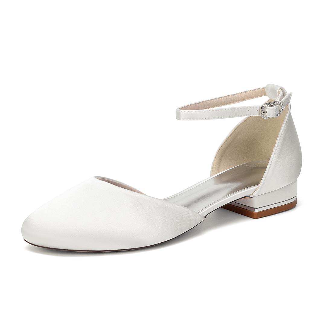 Ankle Strap Silky Satin Round Toe Bridal Heels