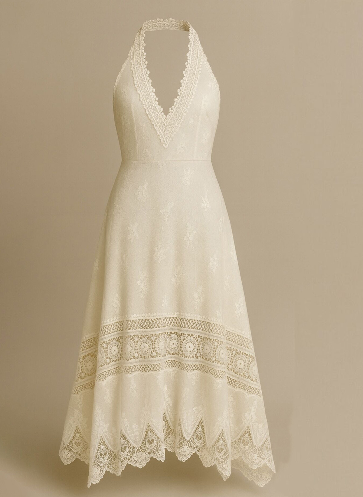 Boho A-Line Halter Sleeveless Tea-Length Wedding Dresses