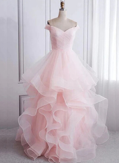 A-Line Off-The-Shoulder Sleeveless Floor-Length Satin/TulleEvening Dresses