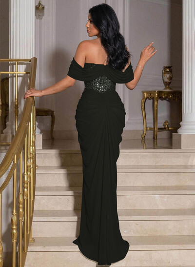 Off-The-Shoulder Sleeveless Floor-Length Chiffon Evening Dresses With Beading/Lace