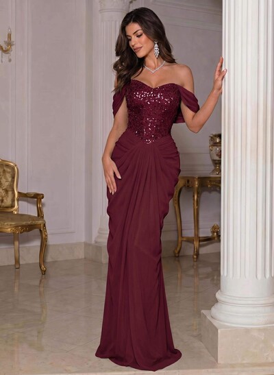 Off-The-Shoulder Sleeveless Floor-Length Chiffon Evening Dresses