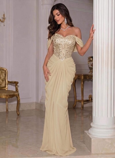 Off-The-Shoulder Sleeveless Floor-Length Chiffon Evening Dresses
