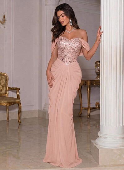 Off-The-Shoulder Sleeveless Floor-Length Chiffon Evening Dresses