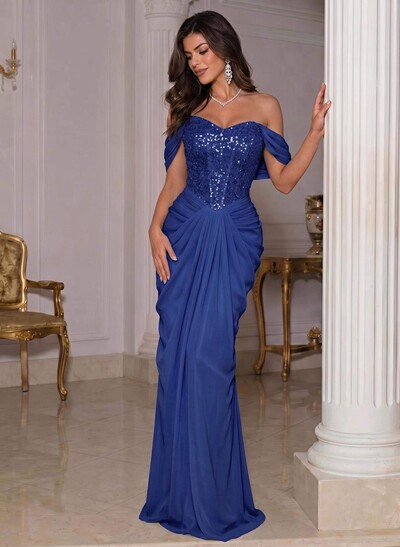Off-The-Shoulder Sleeveless Floor-Length Chiffon Evening Dresses