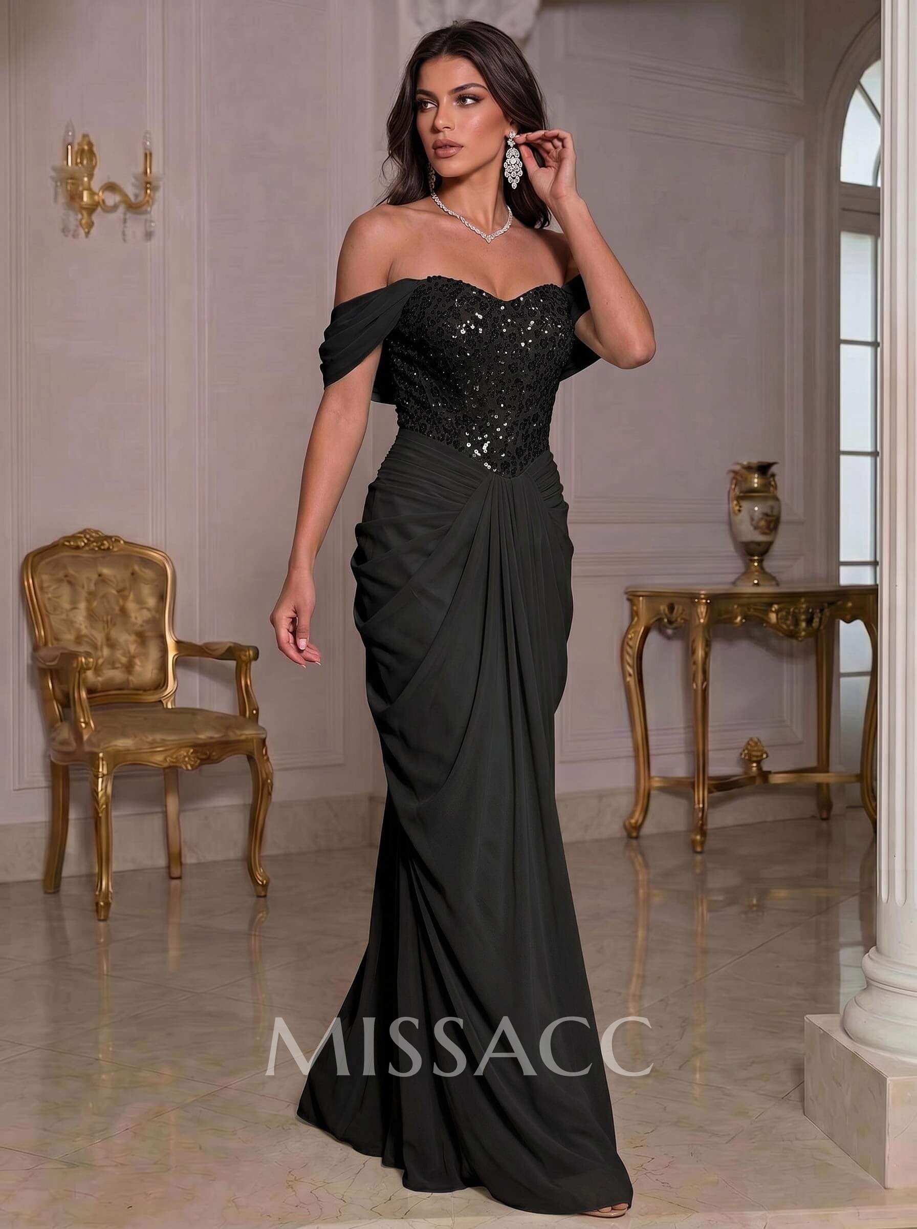 Off-The-Shoulder Sleeveless Floor-Length Chiffon Evening Dresses Off-The-Shoulder Sleeveless Floor-Length Chiffon Evening Dresses