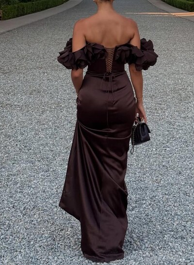 Flower(s) Off-The-Shoulder Sleeveless Floor-Length Satin Evening Dresses