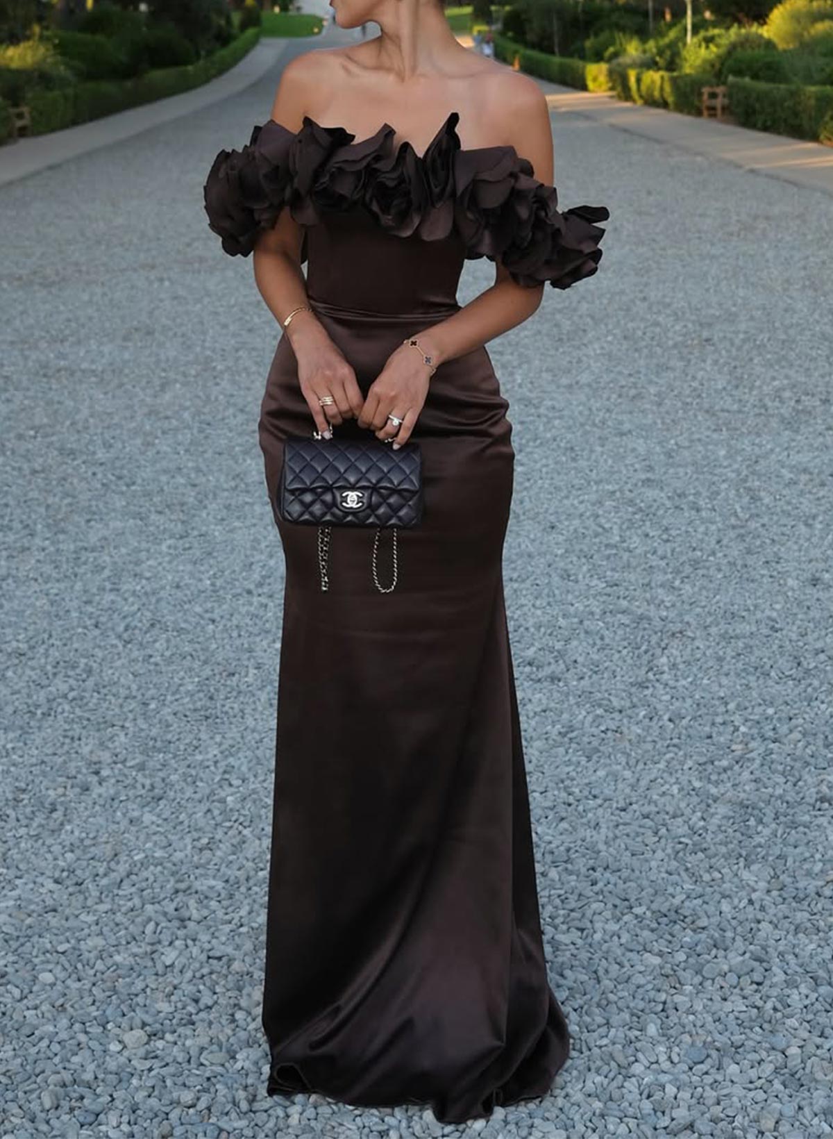 Flower(s) Off-The-Shoulder Sleeveless Floor-Length Satin Evening Dresses