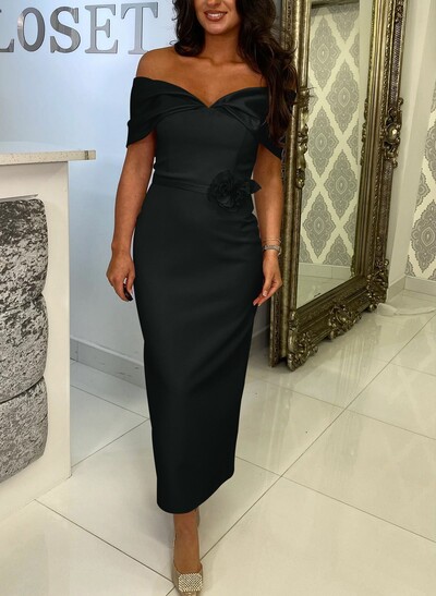 Sheath/Column Off-The-Shoulder Sleeveless Ankle-Length Satin/Elastic Satin Evening Dresses With Back Slit